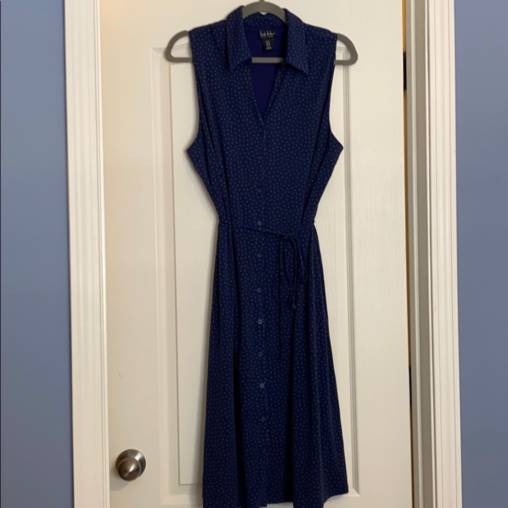 Navy and green pooka dot button down dress